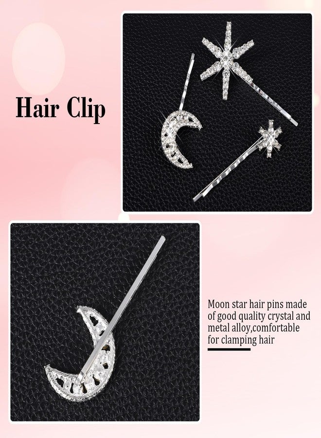 Molain 12Pcs Moon Star Hair Clips, Vintage Rhinestone Hair Pin Silver Stars Hairpins Crystal Celestial Hair Accessories Vintage Rhinestone Star Clips Bobby Pins for Women - Image 4